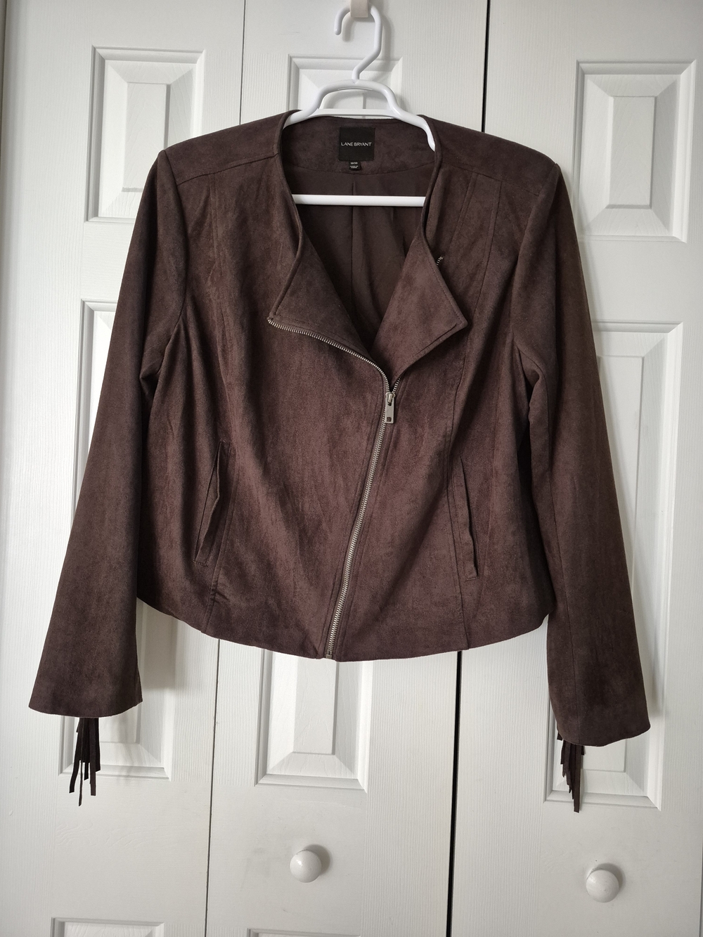 Lane Bryant Deep Brown Faux-Suede Fringe Moto Jacket